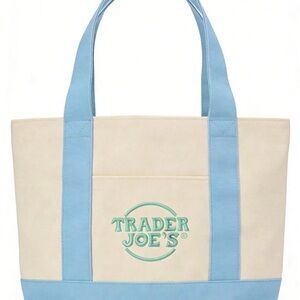 TRADER JOE'S MINI PASTEL CANVAS TOTE BAG, NEW SPRING PASTEL COLOR - BLUE